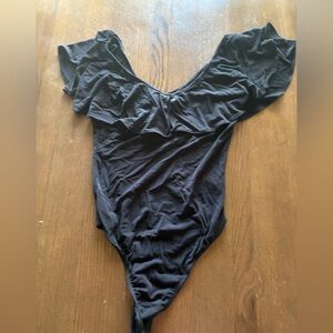 Motel Rocks Black Ruffle-Trim Kids One-Piece Bodysuit